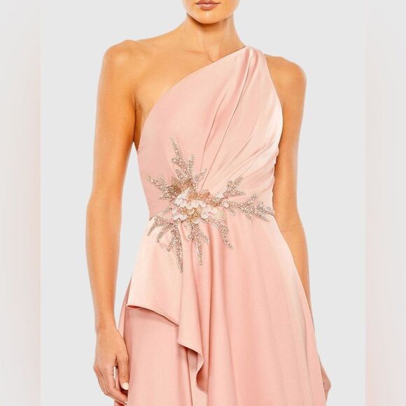 MAC DUGGAL Embellished One Shoulder Asymmetrical Gown in Rose 6 NWT - Picture 4 of 16